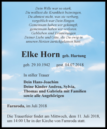 Traueranzeige von Elke Horn von Thüringer Allgemeine, Thüringische Landeszeitung