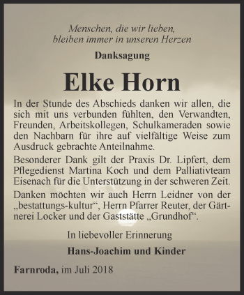 Traueranzeige von Elke Horn von Thüringer Allgemeine, Thüringische Landeszeitung