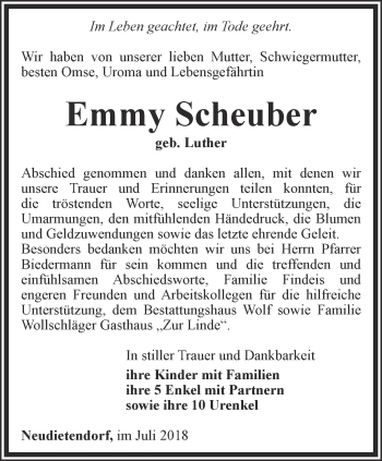 Traueranzeige von Emmy Scheuber von Thüringer Allgemeine, Thüringische Landeszeitung