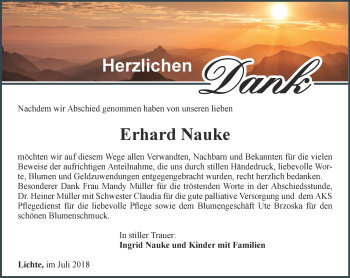 Traueranzeige von Erhard Nauke von Ostthüringer Zeitung