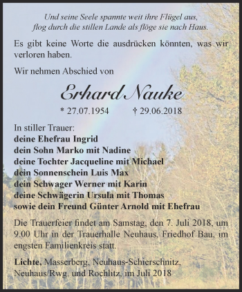 Traueranzeige von Erhard Nauke von Ostthüringer Zeitung