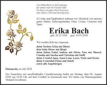 Traueranzeigen Von Erika Bach | Trauer-in-thueringen.de