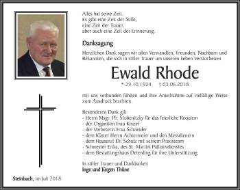 Traueranzeige von Ewald Rhode von Thüringer Allgemeine