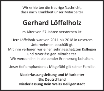 Traueranzeige von Gerhard Löffelholz von Thüringer Allgemeine