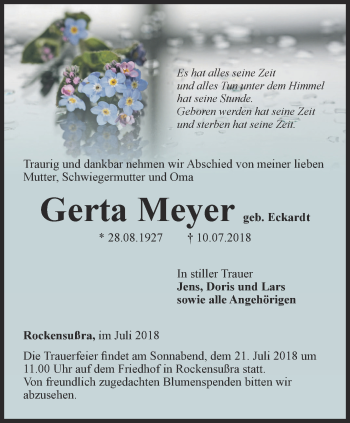 Traueranzeige von Gerta Meyer von Thüringer Allgemeine