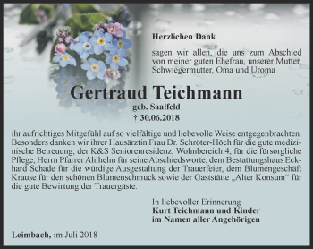 Traueranzeige von Gertraud Teichmann von Thüringer Allgemeine