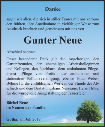 Traueranzeige von Gunter Neue von Ostthüringer Zeitung, Thüringische Landeszeitung