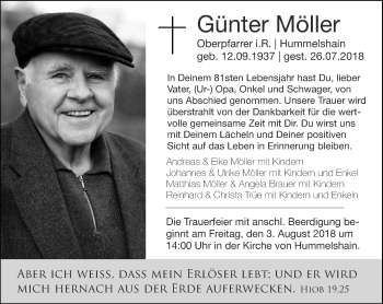 Traueranzeige von Günter Möller von Ostthüringer Zeitung, Thüringische Landeszeitung