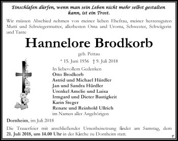 Traueranzeige von Hannelore Brodkorb von Thüringer Allgemeine