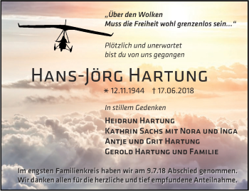 Traueranzeige von Hans-Jörg Hartung von Thüringer Allgemeine, Thüringische Landeszeitung