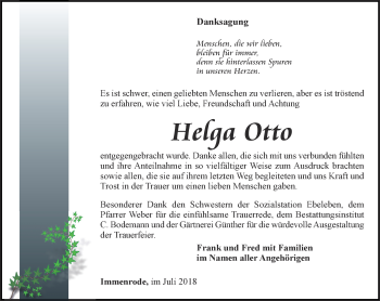 Traueranzeige von Helga Otto von Thüringer Allgemeine