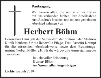 Traueranzeige von Herbert Böhm von Ostthüringer Zeitung