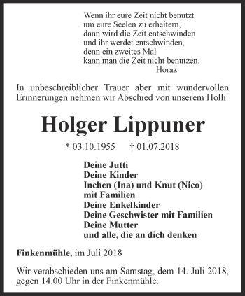 Traueranzeige von Holger Lippuner von Ostthüringer Zeitung