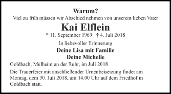 Traueranzeige von Kai Elflein von Ostthüringer Zeitung, Thüringische Landeszeitung