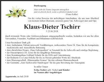 Traueranzeige von Klaus-Dieter Tschirr von Thüringer Allgemeine