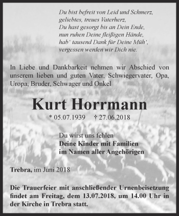 Traueranzeige von Kurt Horrmann von Thüringer Allgemeine