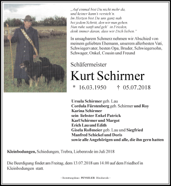 Traueranzeige von Kurt Schirmer von Thüringer Allgemeine