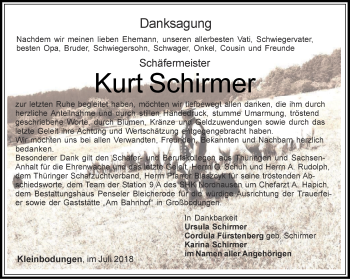 Traueranzeige von Kurt Schirmer von Thüringer Allgemeine