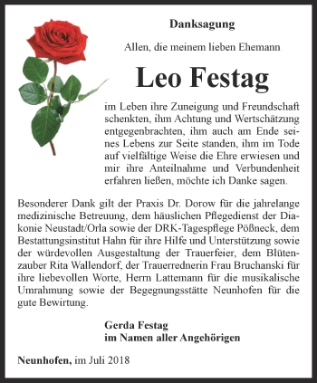 Traueranzeige von Leo Festag