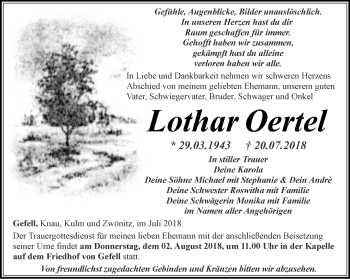 Traueranzeige von Lothar Oertel von Ostthüringer Zeitung