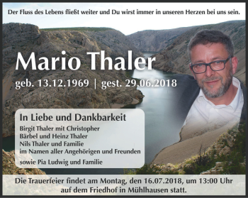 Traueranzeige von Mario Thaler von Thüringer Allgemeine, Thüringische Landeszeitung