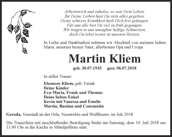 Traueranzeige von Martin Kliem