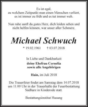 Traueranzeige von Michael Schwuch von Thüringer Allgemeine