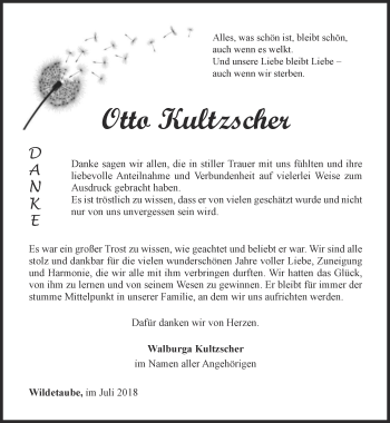 Traueranzeige von Otto Kultzscher von Ostthüringer Zeitung