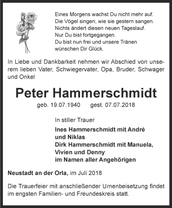 Traueranzeige von Peter Hammerschmidt