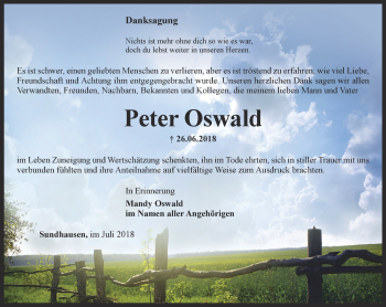 Traueranzeige von Peter Oswald von Thüringer Allgemeine
