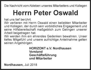 Traueranzeige von Peter Oswald von Thüringer Allgemeine