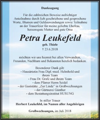 Traueranzeige von Petra Leukefeld von Thüringer Allgemeine