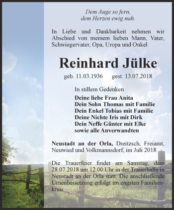 Traueranzeige von Reinhard Jülke