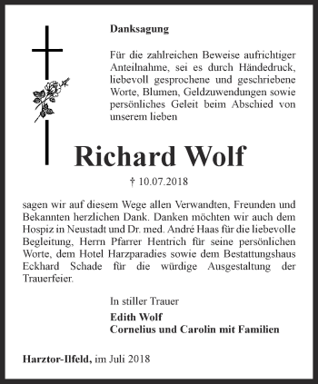 Traueranzeige von Richard Wolf von Thüringer Allgemeine