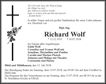 Traueranzeige von Richard Wolf von Thüringer Allgemeine