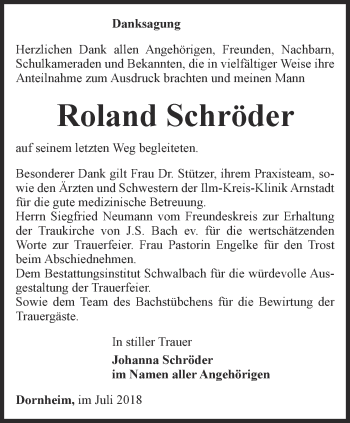 Traueranzeige von Roland Schröder von Thüringer Allgemeine