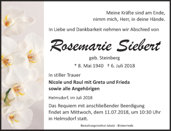 Traueranzeige von Rosemarie Siebert von Thüringer Allgemeine, Thüringische Landeszeitung
