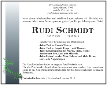 Traueranzeige von Rudi Schmidt