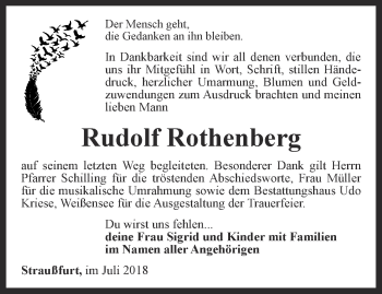 Traueranzeige von Rudolf Rothenberg von Thüringer Allgemeine