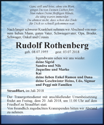 Traueranzeige von Rudolf Rothenberg von Thüringer Allgemeine