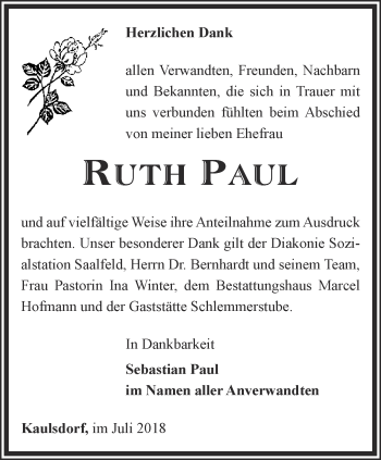 Traueranzeige von Ruth Paul
