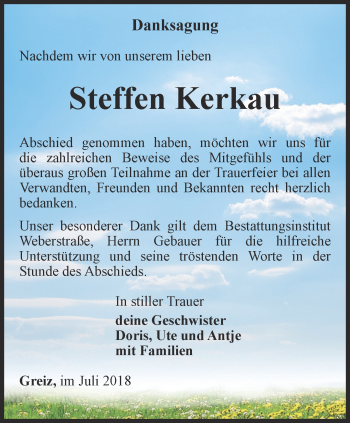 Traueranzeige von Steffen Kerkau von Ostthüringer Zeitung