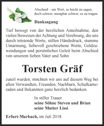 Traueranzeige von Torsten Gräf von Thüringer Allgemeine, Thüringische Landeszeitung