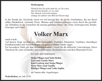 Traueranzeige von Volker Marx von Thüringer Allgemeine, Thüringische Landeszeitung