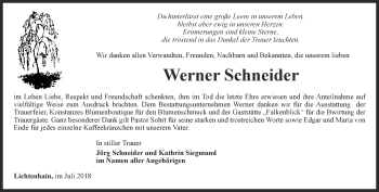 Traueranzeige von Werner Schneider von Ostthüringer Zeitung