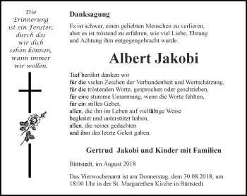 Traueranzeige von Albert Jakobi von Thüringer Allgemeine