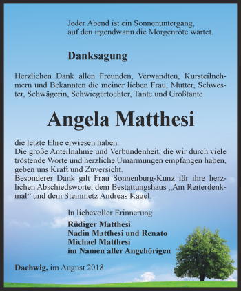 Traueranzeige von Angela Matthesi von Thüringer Allgemeine, Thüringische Landeszeitung