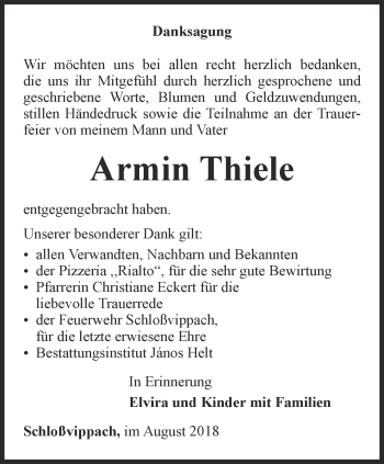 Traueranzeige von Armin Thiele von Thüringer Allgemeine