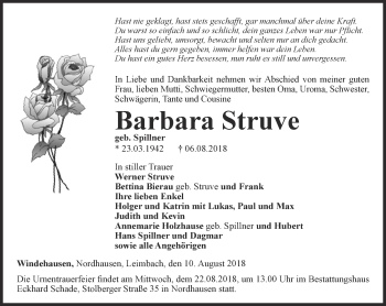 Traueranzeige von Barbara Struve von Thüringer Allgemeine