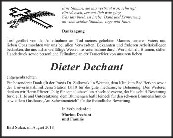 Traueranzeige von Dieter Dechant von Thüringer Allgemeine, Thüringische Landeszeitung